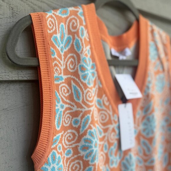 Current Air Floral Knit Sweater Vest – XS – Orange/Blue – NWT $52 - Picture 3 of 5